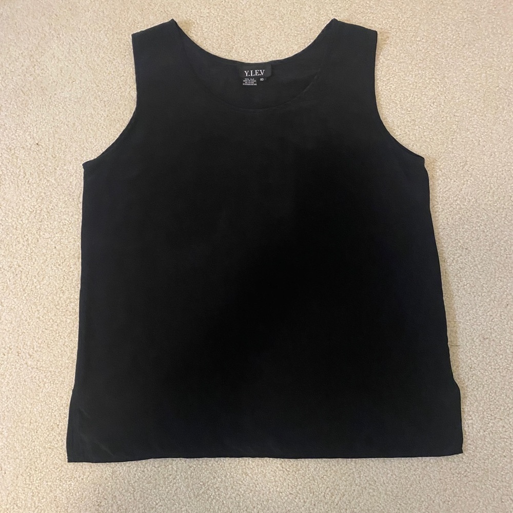 EUC Y.Le.V Women’s 100% Silk Scoop Neck Black Layering Tank Top Camisole Sz 10